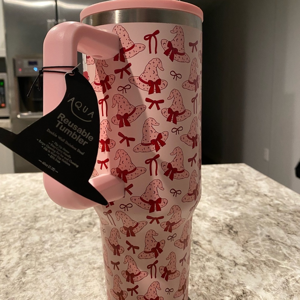 Pink and Red Wizard Hats Print Tumbler NWT